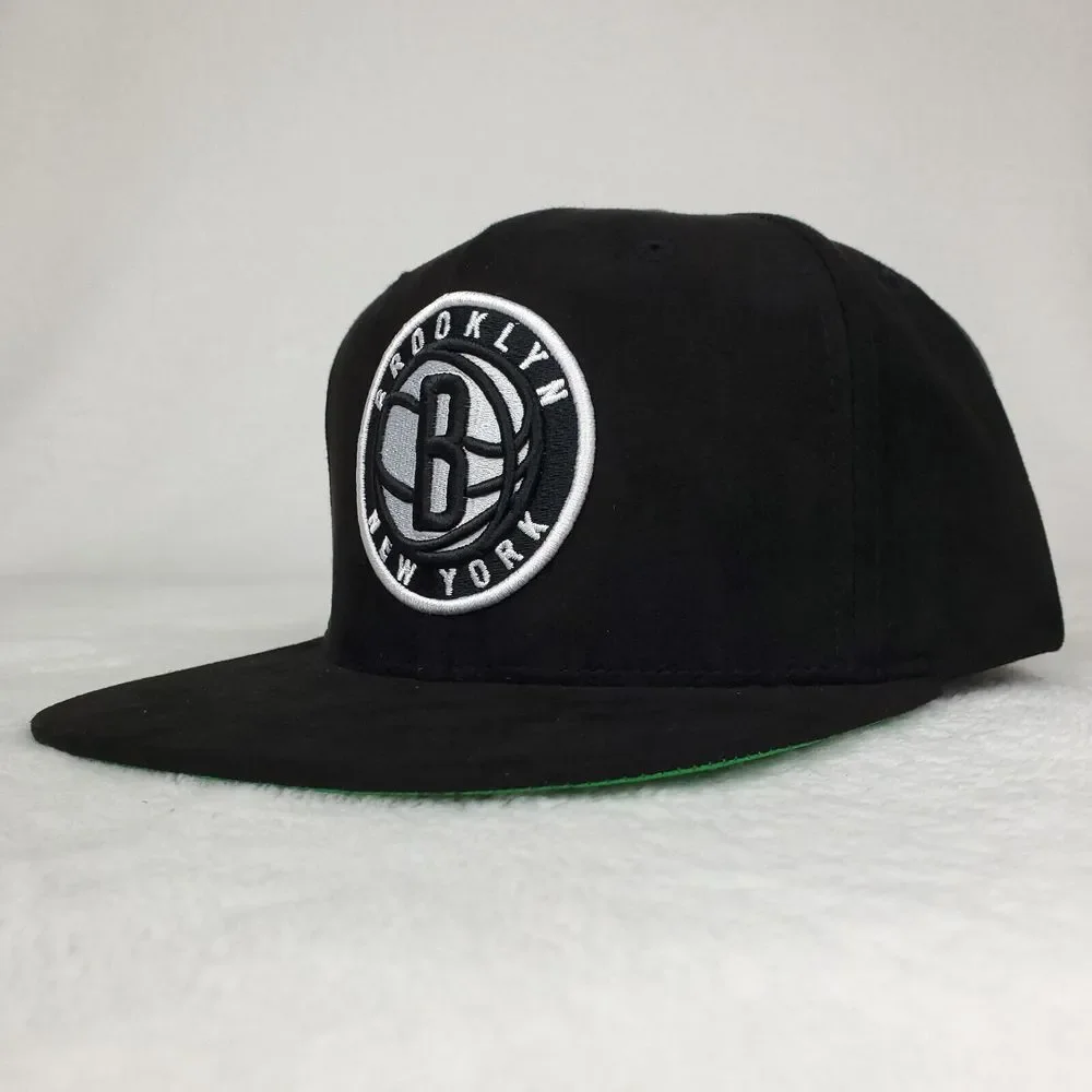 Brooklyn‎ Nets Mitchell & Ness NBA Snapback Hat Cap 3D Logo Black Faux Suede NWT